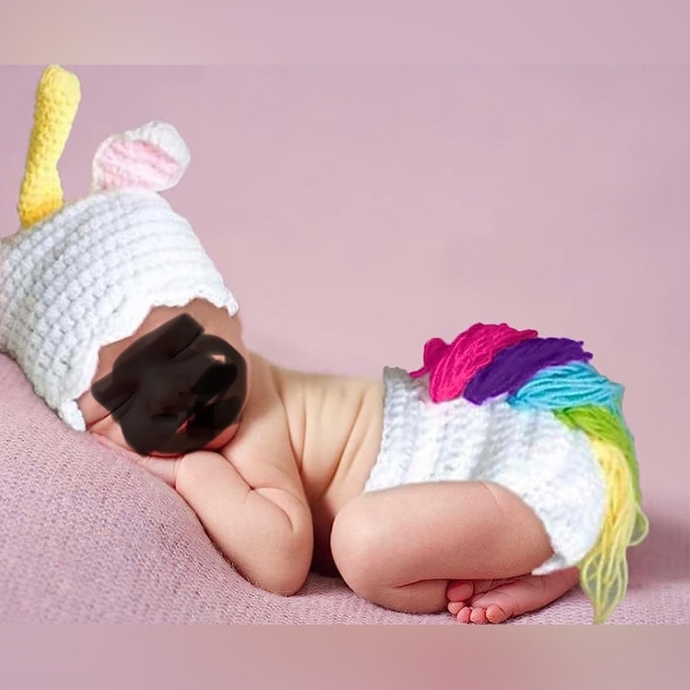 Adorable Baby Hand Crocheted Unicorn Photo Shoot Costume for Newborn or Infant